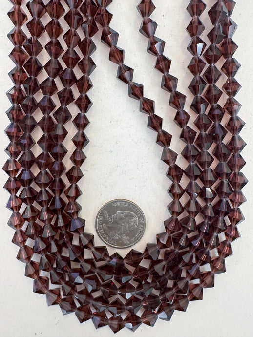 dark red purple, vintage look glass, 8mm faceted bicone, 15