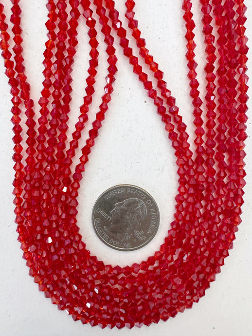 red, vintage look glass, 3.5mm faceted bicone, 15