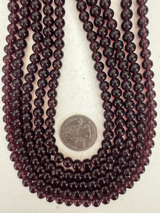 dark red purple, vintage look glass, 6mm round, 15