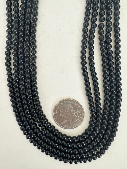 black, vintage look glass, 4mm round, 14