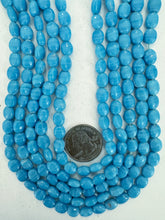 sky blue swirl, vintage look glass, 8x7x4mm oval, 13" strand, sold per strand