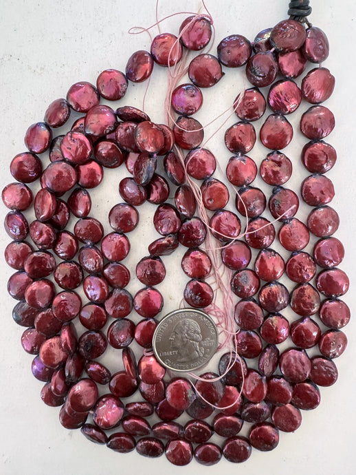 dark magenta enhanced fresh water pearl, 11x11x5mm coin, 15