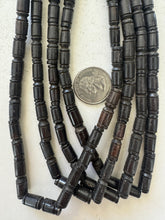dark brown, carved lines motif, vintage stock bone, 25x6mm tube, 15" strand, SOLD PER STRAND