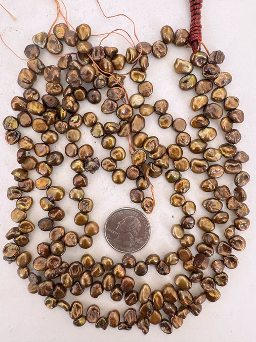 dark copper brown enhanced fresh water pearl, 8x8x4mm nugget coin pendant, 15