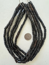 dark brown, carved lines motif, vintage stock bone, 25x6mm tube, 15" strand, SOLD PER STRAND
