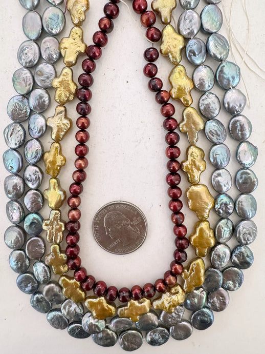 gray peacock dark red golden enhanced fresh water pearl, 6-16mm shape mix, 15
