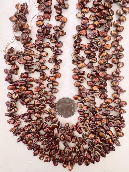 dark copper red enhanced fresh water pearl, 10x6x4mm flat chip pendant, 15