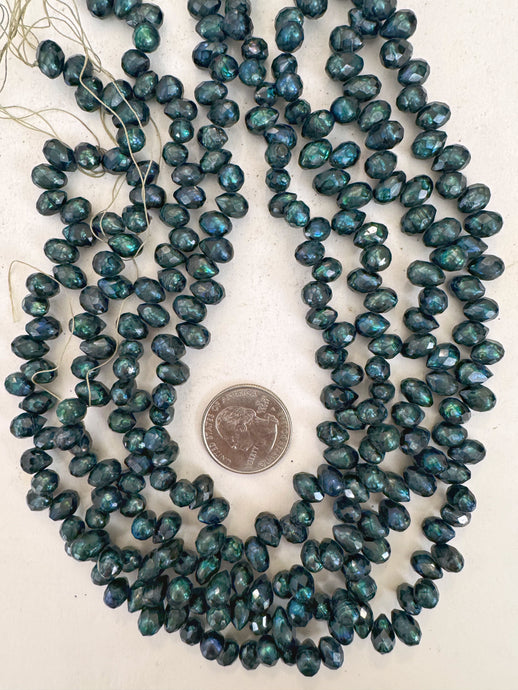 dark blue green enhanced fresh water pearl, 8x7mm faceted pendant, 15