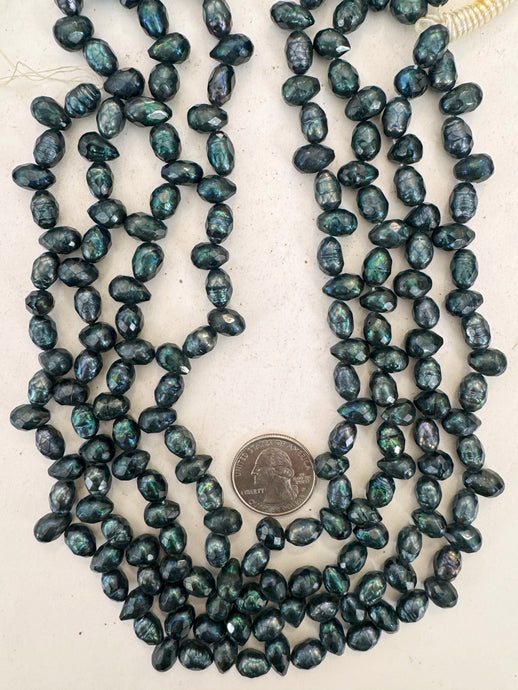 dark blue green enhanced fresh water pearl, 13x8mm faceted pendant barrel mix, 15