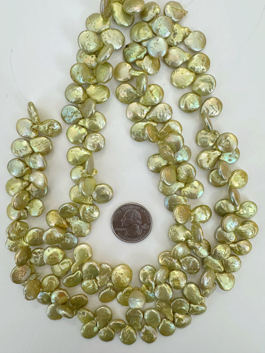 pale lime green color enhanced fresh water pearl, 12mm coin pendant, 15