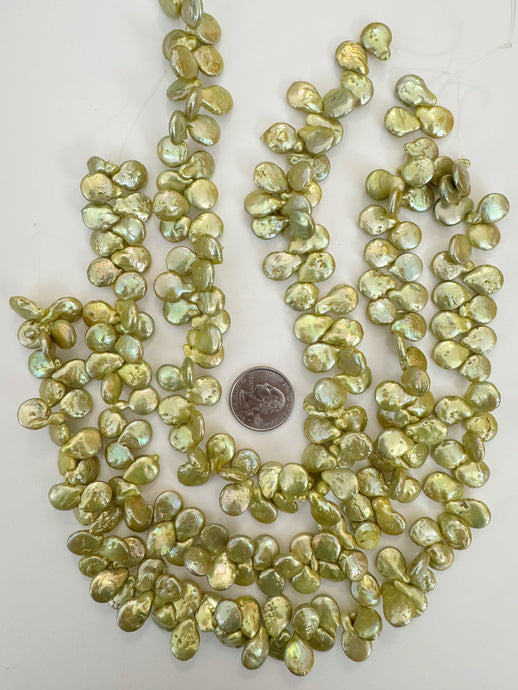 pale lime green color enhanced fresh water pearl, 12mm coin pendant, 15
