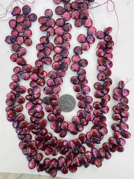 dark magenta color enhanced fresh water pearl, 12mm coin pendant, 15