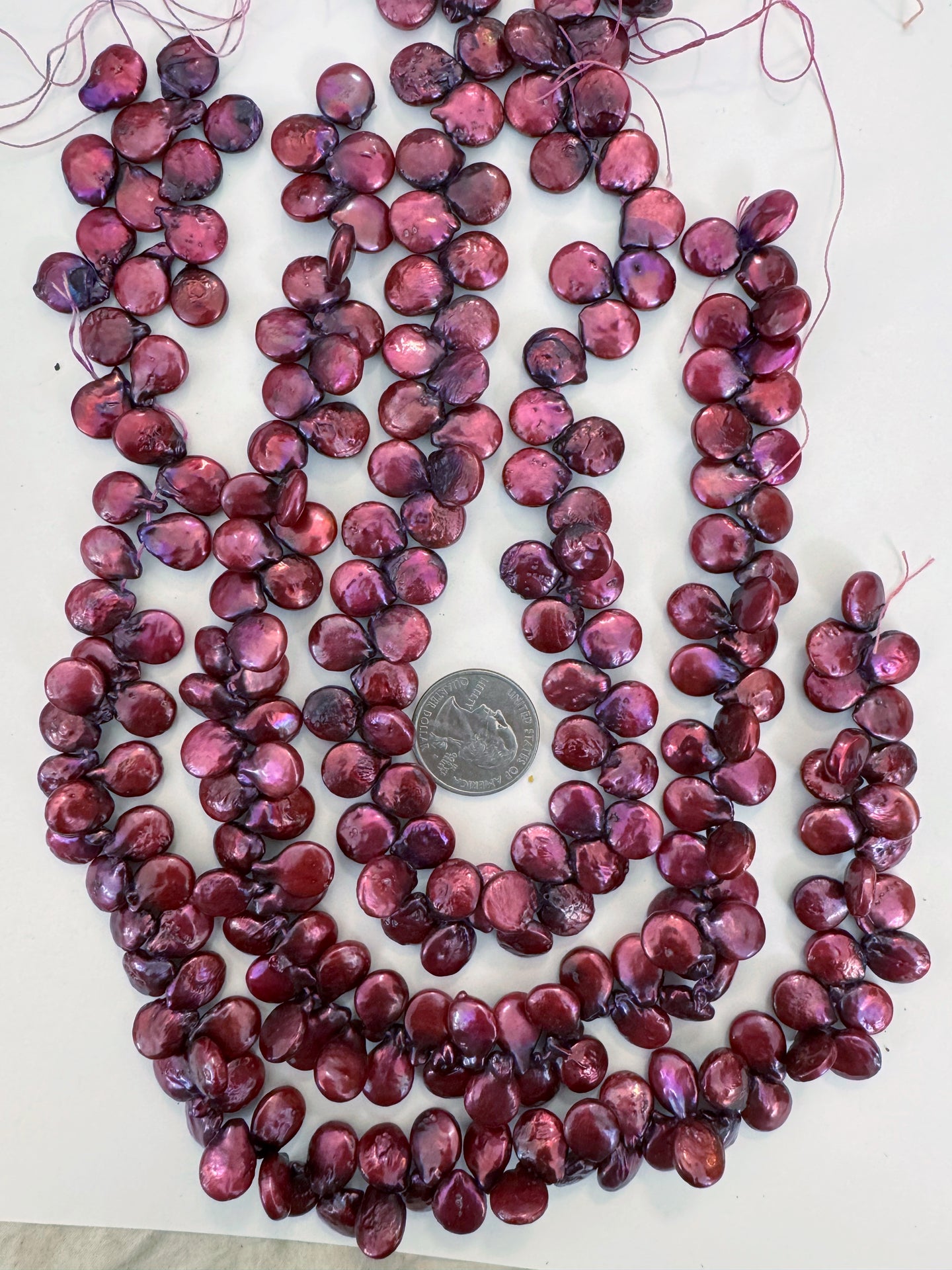 dark magenta color enhanced fresh water pearl, 12mm coin pendant, 15