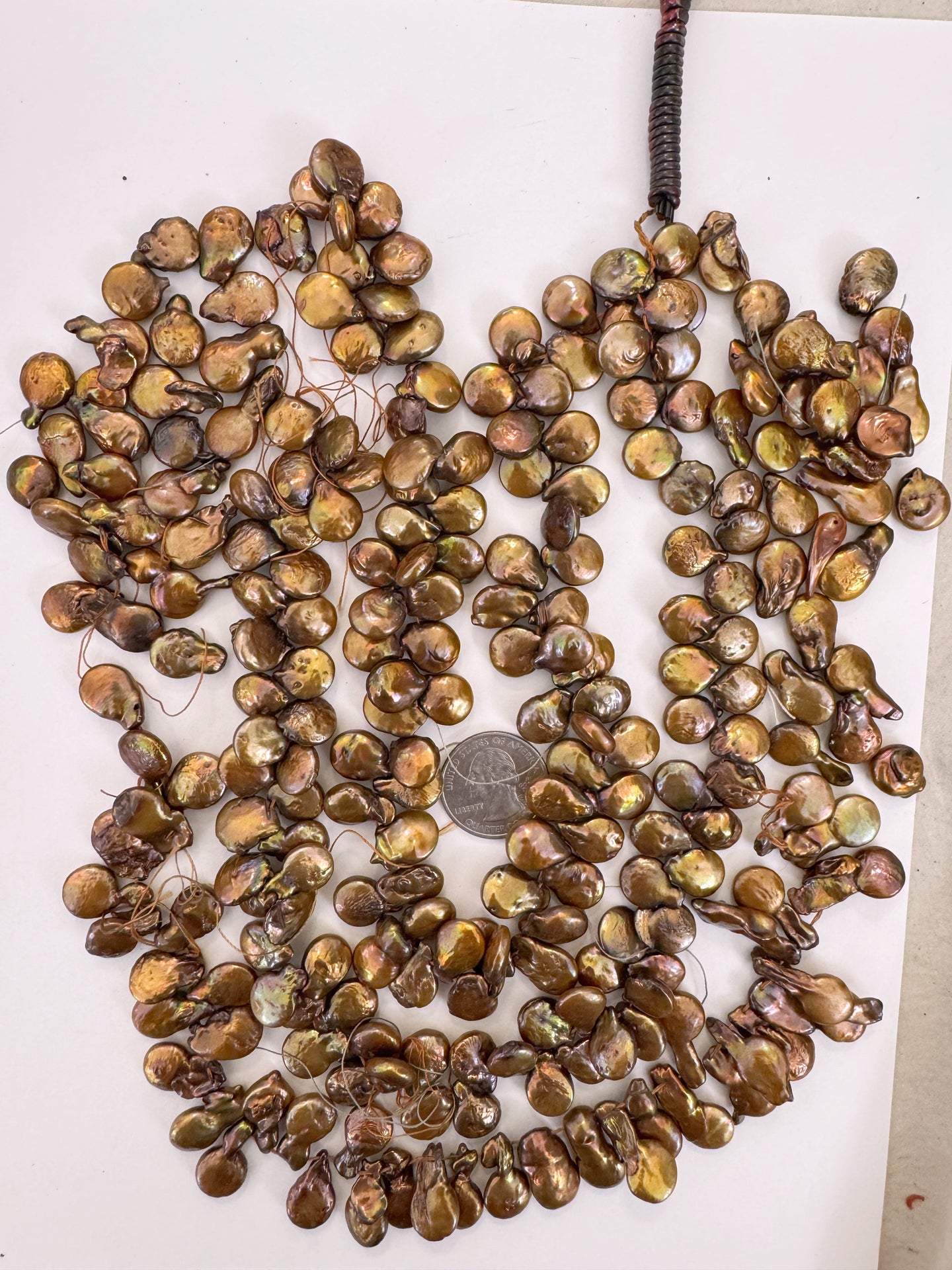 dark red golden copper color enhanced fresh water pearl, 16mm coin pendant, 15