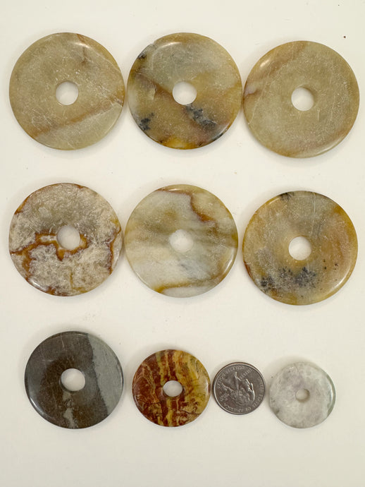 serpentine, jasper, 29-50mm donut mix, 9 piece lot