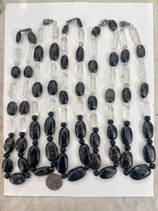 natural black/green tourmaline, natural quartz, 18" vintage stock necklace, sold per necklace
