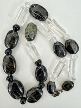 natural black/green tourmaline, natural quartz, 18" vintage stock necklace, sold per necklace