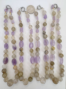 amethyst, natural rutilated quartz, 18" vintage stock necklace, sold per necklace (style 1)