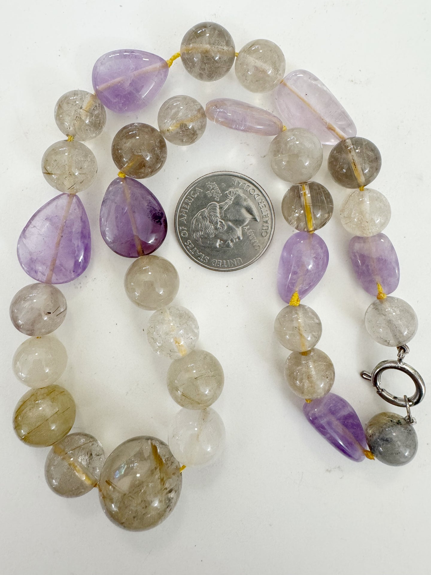 amethyst, natural rutilated quartz, 18