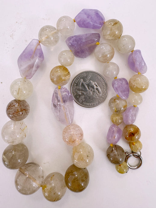amethyst, natural rutilated quartz, 18