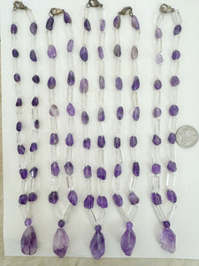 natural amethyst, natural quartz, 18" vintage stock necklace, sold per necklace (style 2)