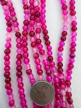 color enhanced agate: bright magenta pink, 6mm round, 15" strand,  SOLD PER STRAND