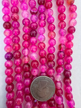 color enhanced agate: bright magenta pink, 8mm round, 15" strand,  SOLD PER STRAND