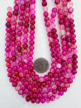 color enhanced agate: bright magenta pink, 8mm round, 15" strand,  SOLD PER STRAND
