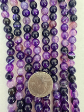 color enhanced agate: purple, 8mm round, 15" strand,  SOLD PER STRAND