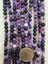 color enhanced agate: purple, 6mm round, 15" strand,  SOLD PER STRAND