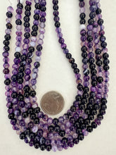 color enhanced agate: purple, 6mm round, 15" strand,  SOLD PER STRAND