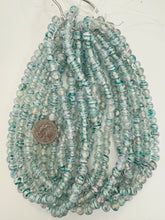 clear dark aqua blue dark pink white swirl floral motif, vintage look glass, 9mm round mix, 15" strand, sold per strand