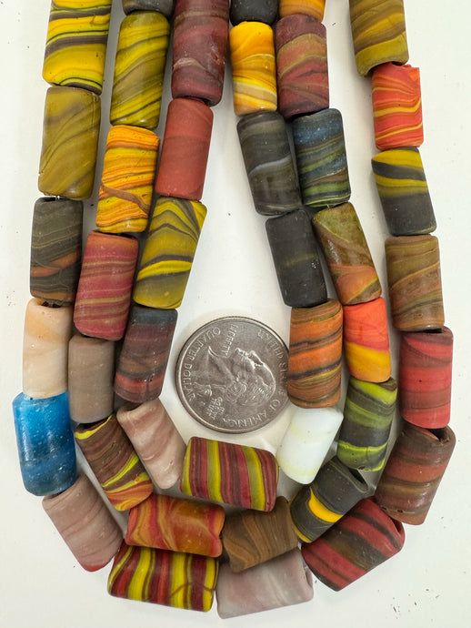 multi color swirl motif, vintage look glass, 20x10mm tube mix, 15