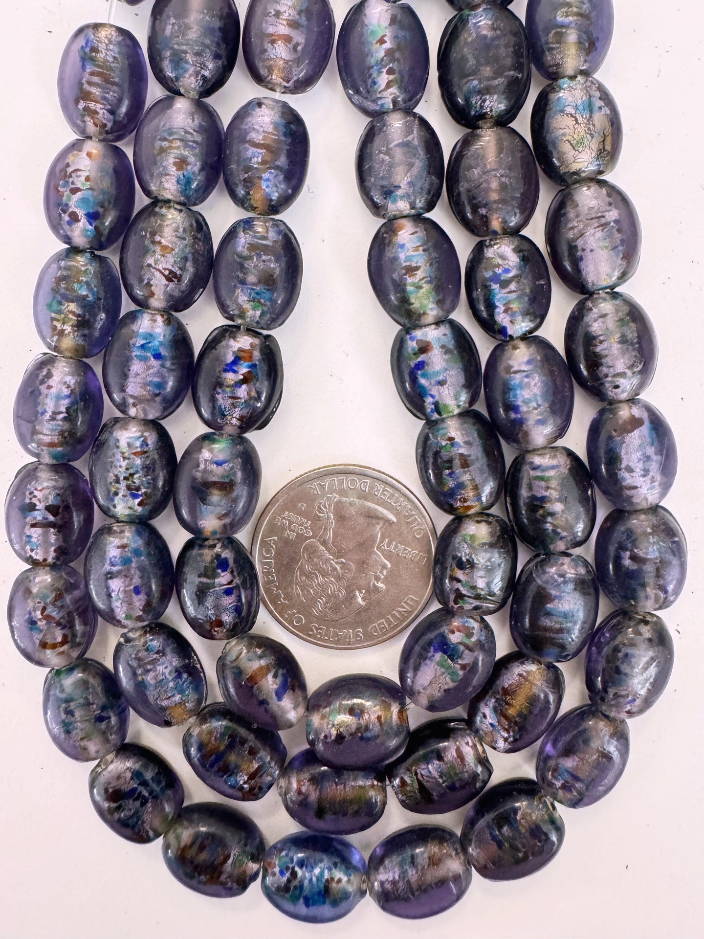 dark pale blue purple blue red swirl motif, vintage look glass, 13x11x6mm oval mix, 15