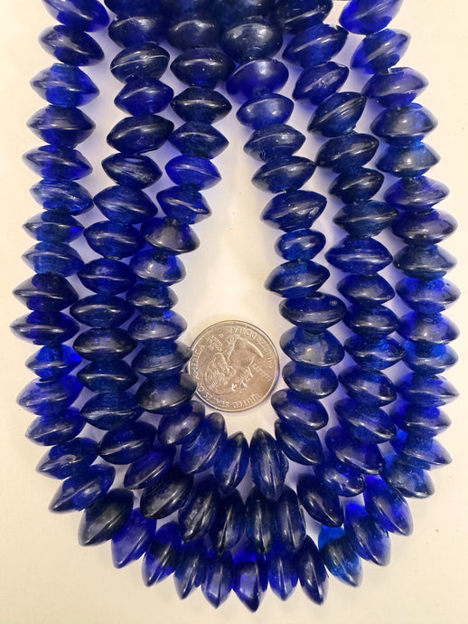 Cobalt blue, single color, vintage look glass, 15x8mm pointed saucer rondelle, 15