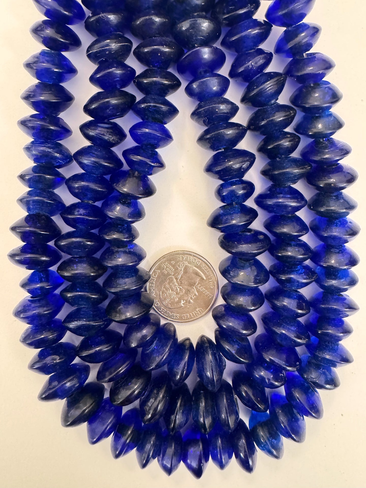 Cobalt blue, single color, vintage look glass, 15x8mm pointed saucer rondelle, 15