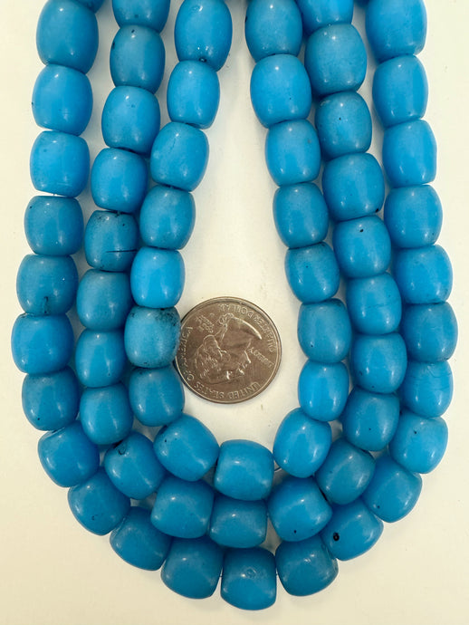 dark sky blue, single color, vintage look glass, 12x10mm barrel, 15