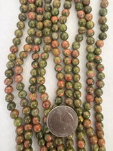 unakite, 6mm round, 15" strand,  SOLD PER STRAND