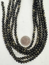 sheen obsidian, 6mm round, 15" strand,  SOLD PER STRAND