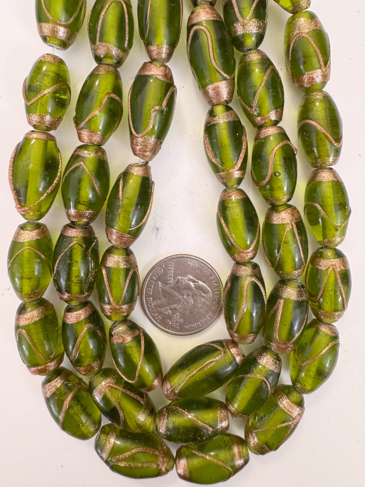 dark olive green metallic copper swirl, vintage look glass, 20-30mm tube mix, 15