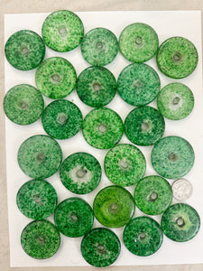 clear green dotted swirl motif, vintage look glass, 40-46mm donut mix, 5 piece lot, sold per lot
