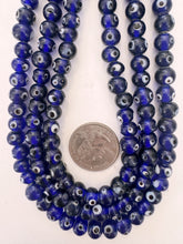 cobalt blue black white evil eye, vintage look glass, 7x6mm rondelle, 15" strand, sold per strand