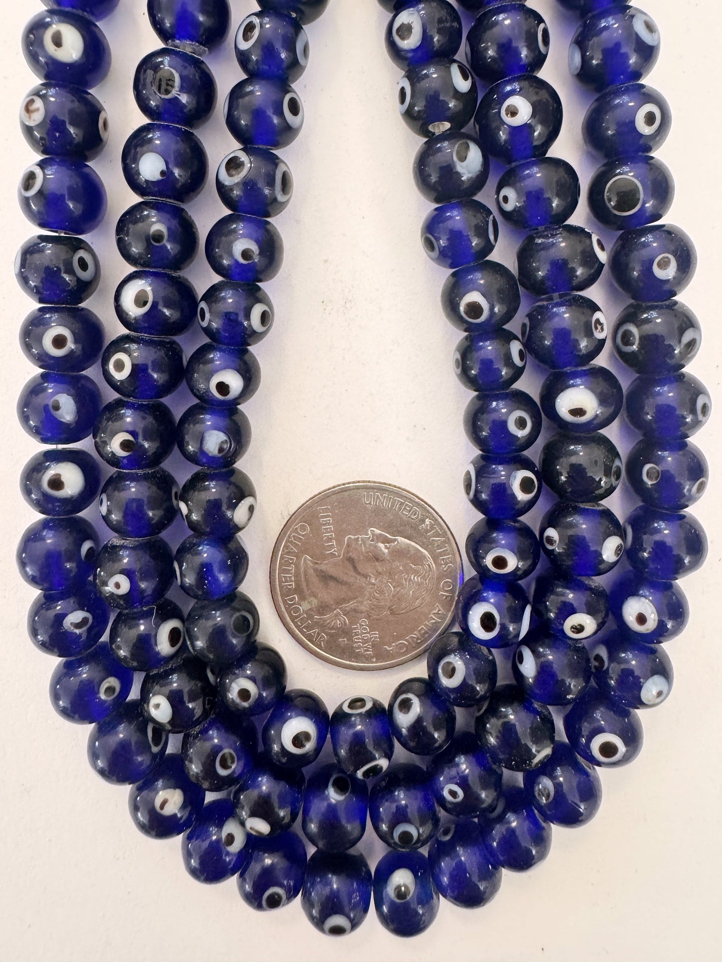 cobalt blue black white evil eye, vintage look glass, 9x8mm rondelle, 15