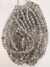 clear dark purple whit pink swirl motif, vintage look glass, 10x9mm rondelle, 15" strand, sold per strand