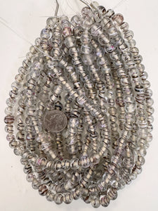 clear dark purple whit pink swirl motif, vintage look glass, 10x9mm rondelle, 15" strand, sold per strand