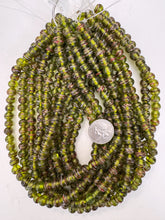 black pale dark olive green black red white metallic copper swirl motif, vintage look glass, 9x7mm rondelle, 15" strand, sold per strand