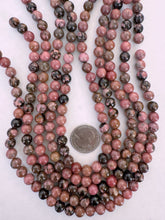 rhodonite, 8mm round, 15" strand,  SOLD PER STRAND
