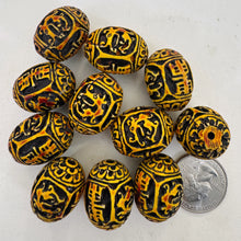 brown and golden tones, carved bird of dragon and chinese symbol motif, vintage stock seamless resin beads, 24x18mm barrel , SOLD PER SINGLE BEAD