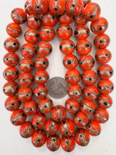 pale red black metallic copper swirl, vintage look glass, 17x15mm rondelle, 15" strand, sold per strand
