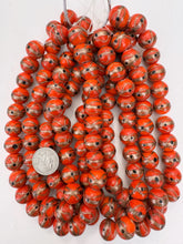 pale red black metallic copper swirl, vintage look glass, 17x15mm rondelle, 15" strand, sold per strand